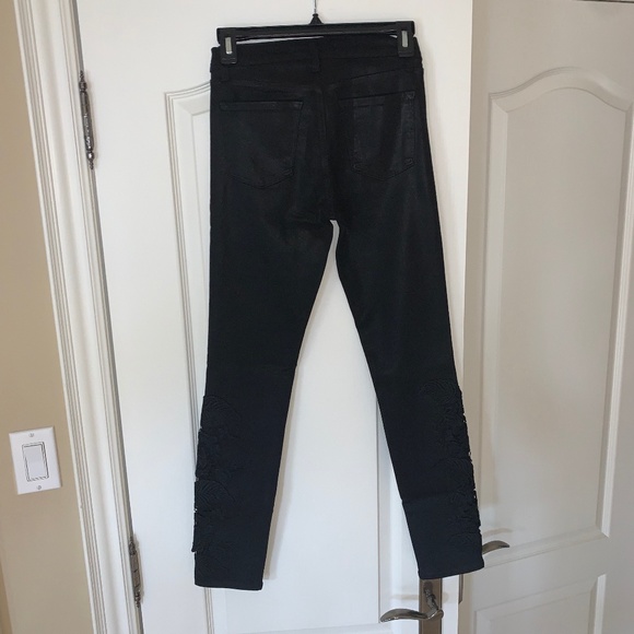 J Brand Mid Rise Skinny Coated Black Lace Jeans, Size 25 (Rare) - Picture 7 of 16